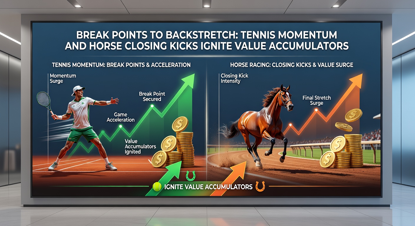 Horse surging powerfully down the backstretch in a packed field, jockey urging a late closing kick amid dirt flying