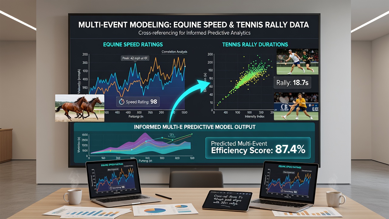 Infographic illustrating the integration process of horse speed data and tennis rally metrics into accumulator betting models