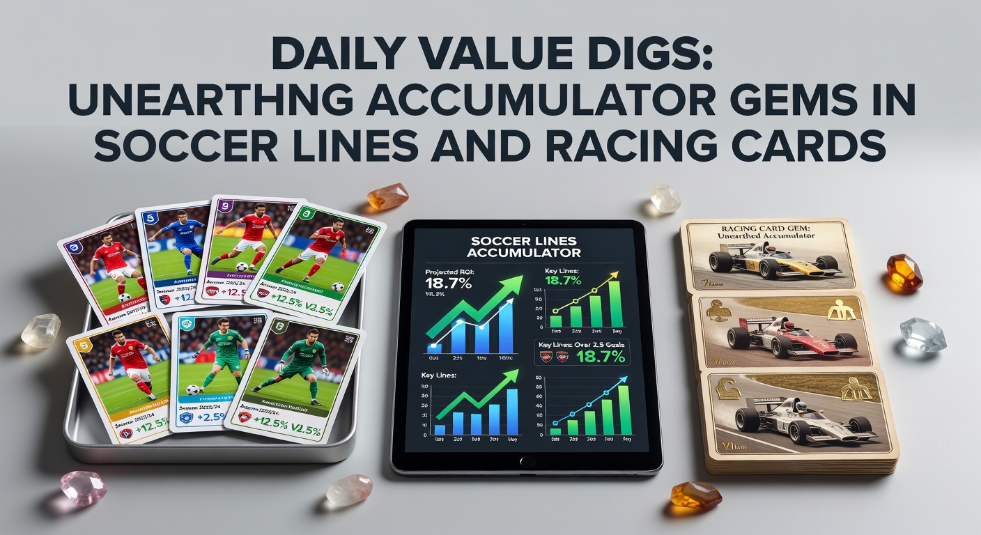 Soccer pitch action merging with a detailed racing card analysis, highlighting value bet opportunities in accumulators