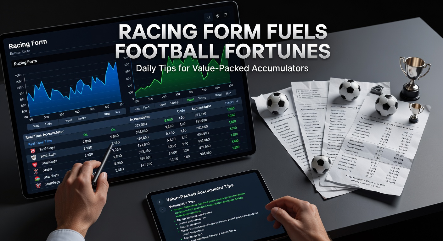 Horse racing form sheet overlaid with football match stats, highlighting patterns in accumulator betting