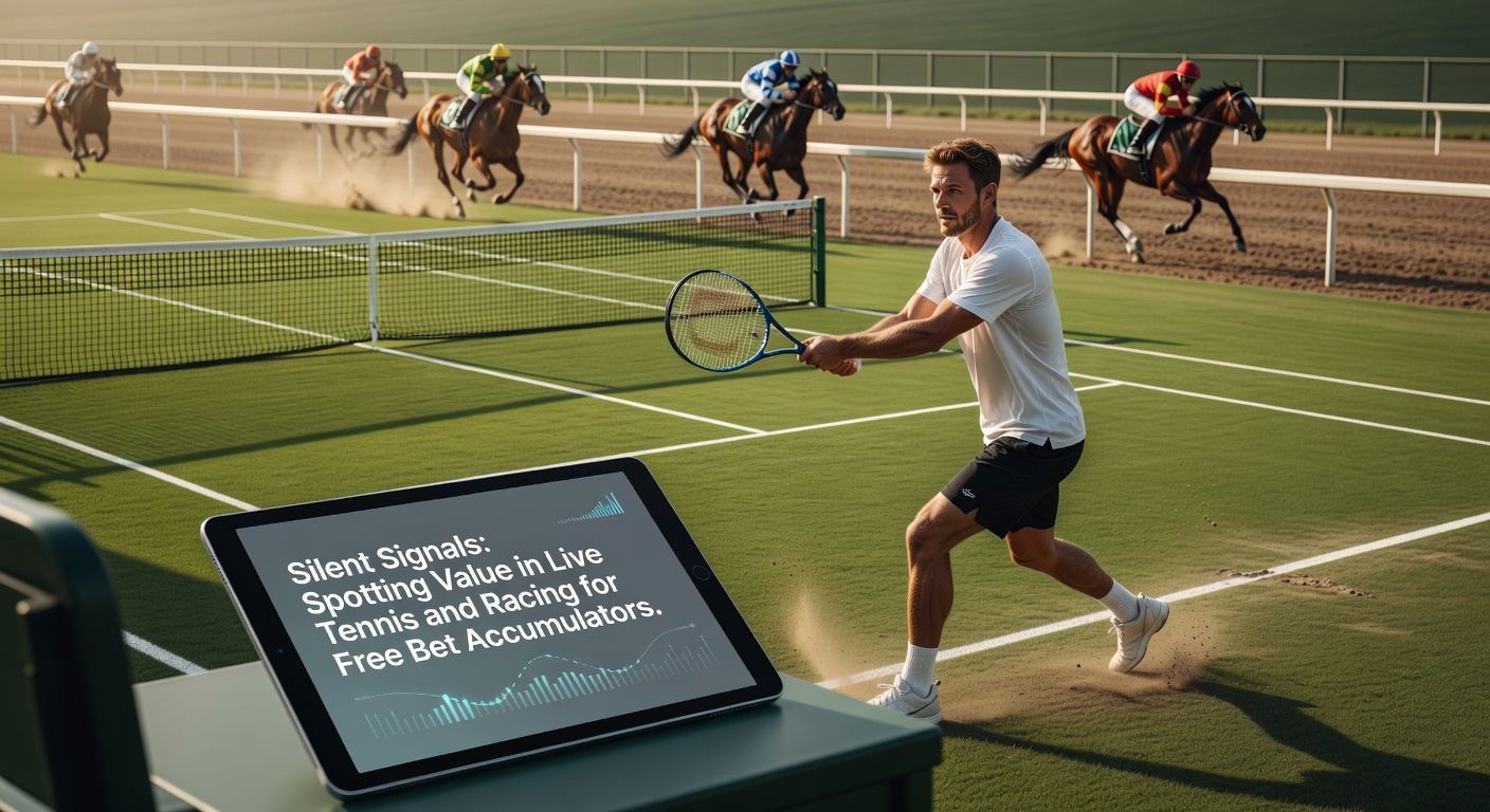 Horse racing scene at twilight with jockeys urging mounts forward, capturing subtle pace changes and track positions