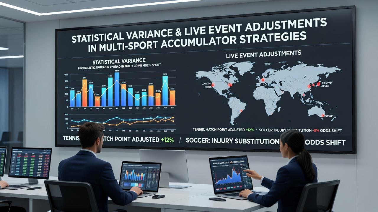 Chart showing variance patterns across multi-sport accumulator outcomes with live adjustment markers
