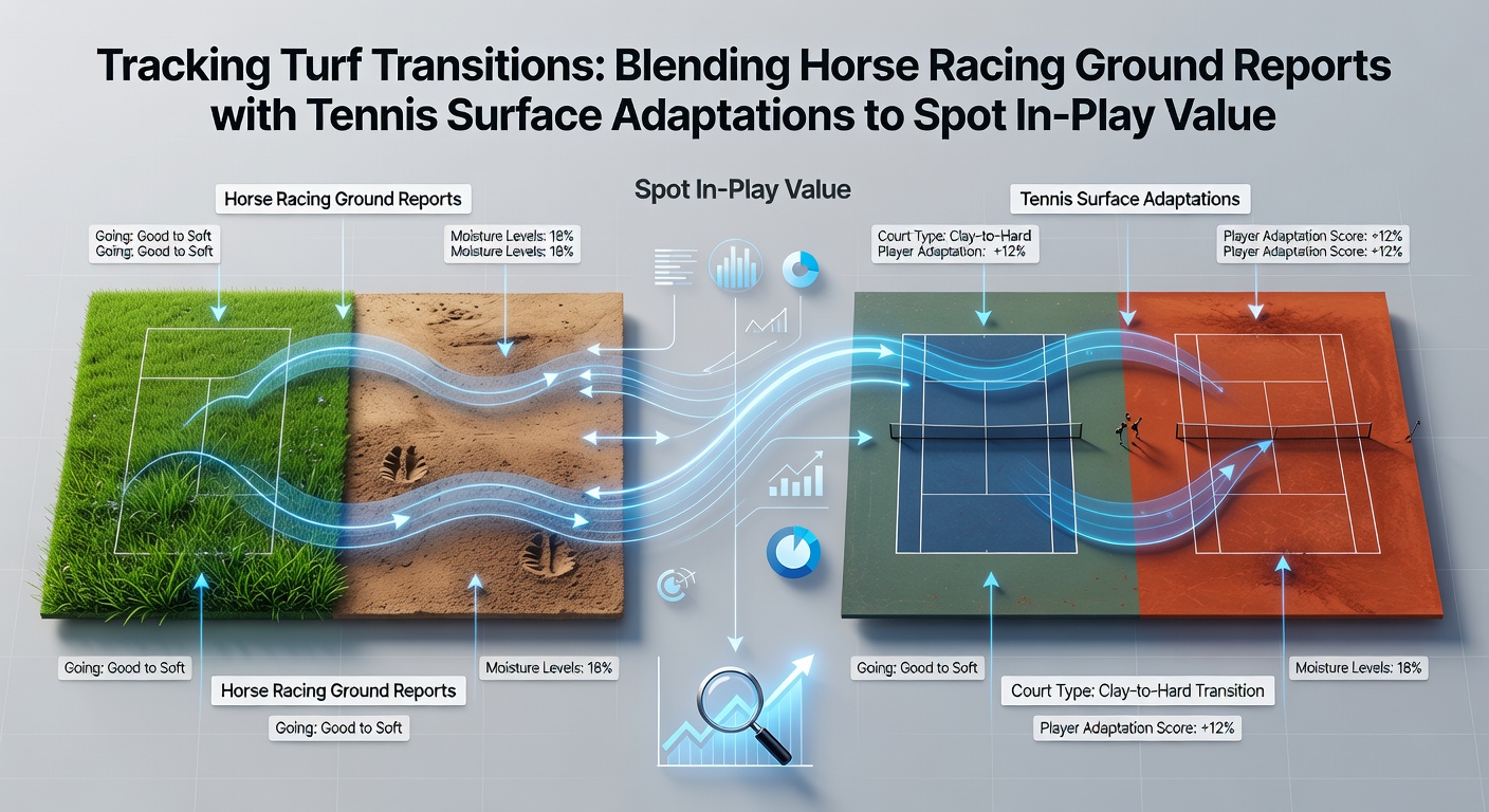 Horse racing track conditions transitioning into tennis court surfaces for betting analysis