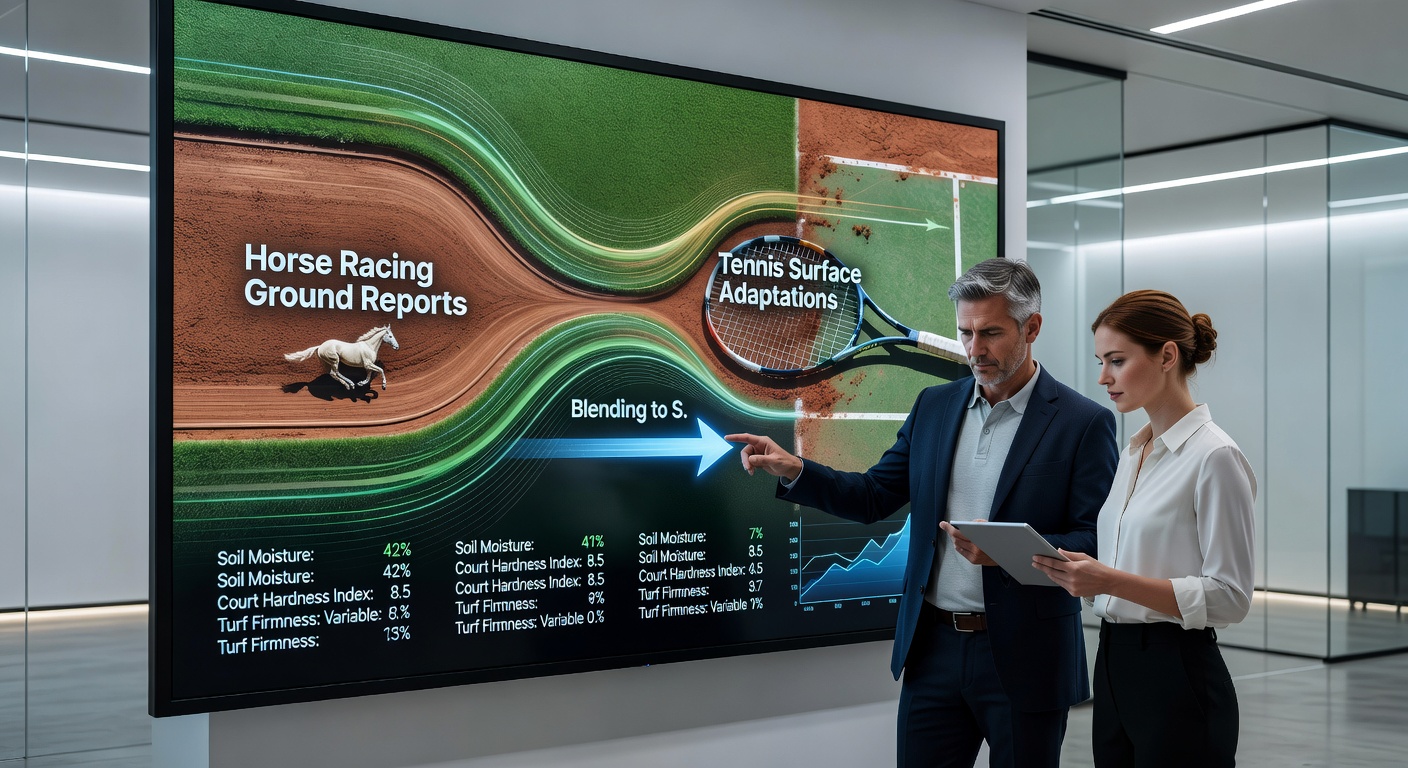 Integrated data visualization showing horse track going reports aligned with tennis court speed ratings